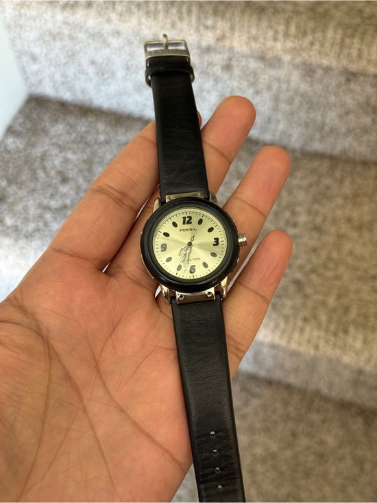 Fossil Black Leather unique Strap Women\'s Watch - Cream greenish Dial main image 7